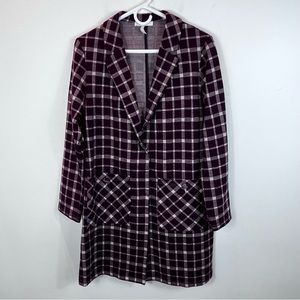 Plaid Women's Blazer in Burgundy and White